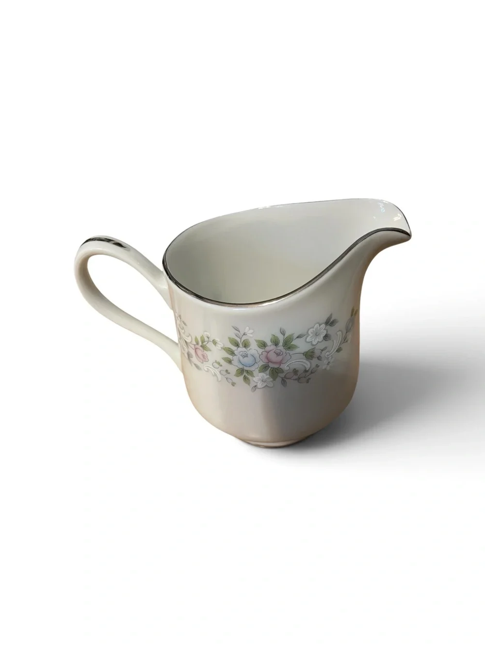 Floral Porcelain Creamer Pitcher in Cream with Pastel Accents